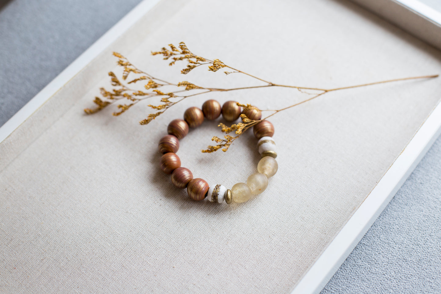 Chunky Bohemian Dusty Clear & White Speckled Recycled Ghana Glass Beaded Bracelet