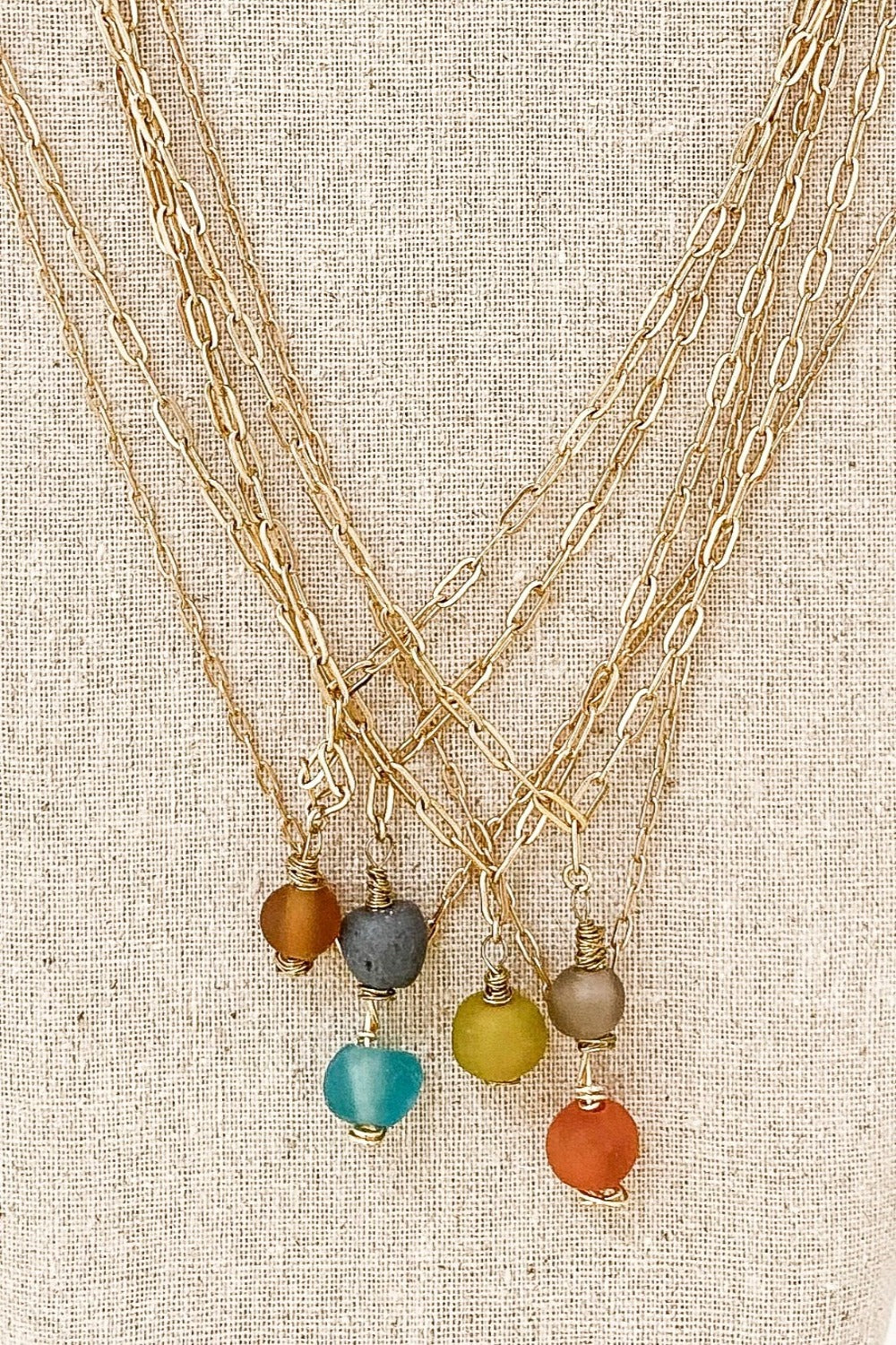 Minimalist, Chic Recycled Glass Bead Single Strand Necklace