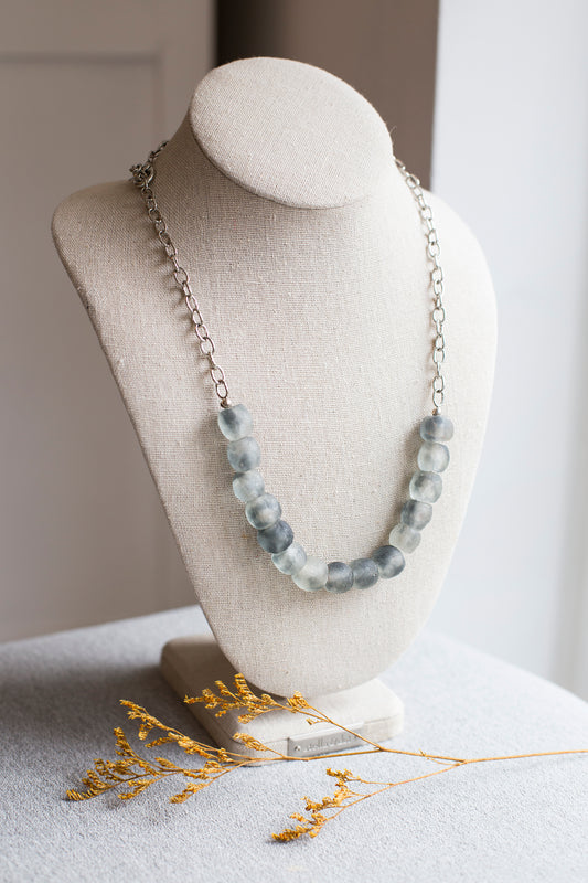 Gray Mist Recycled Krobo Glass Necklace