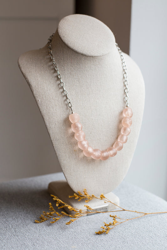 Dusty Rose Pink Recycled Glass Beaded Necklace